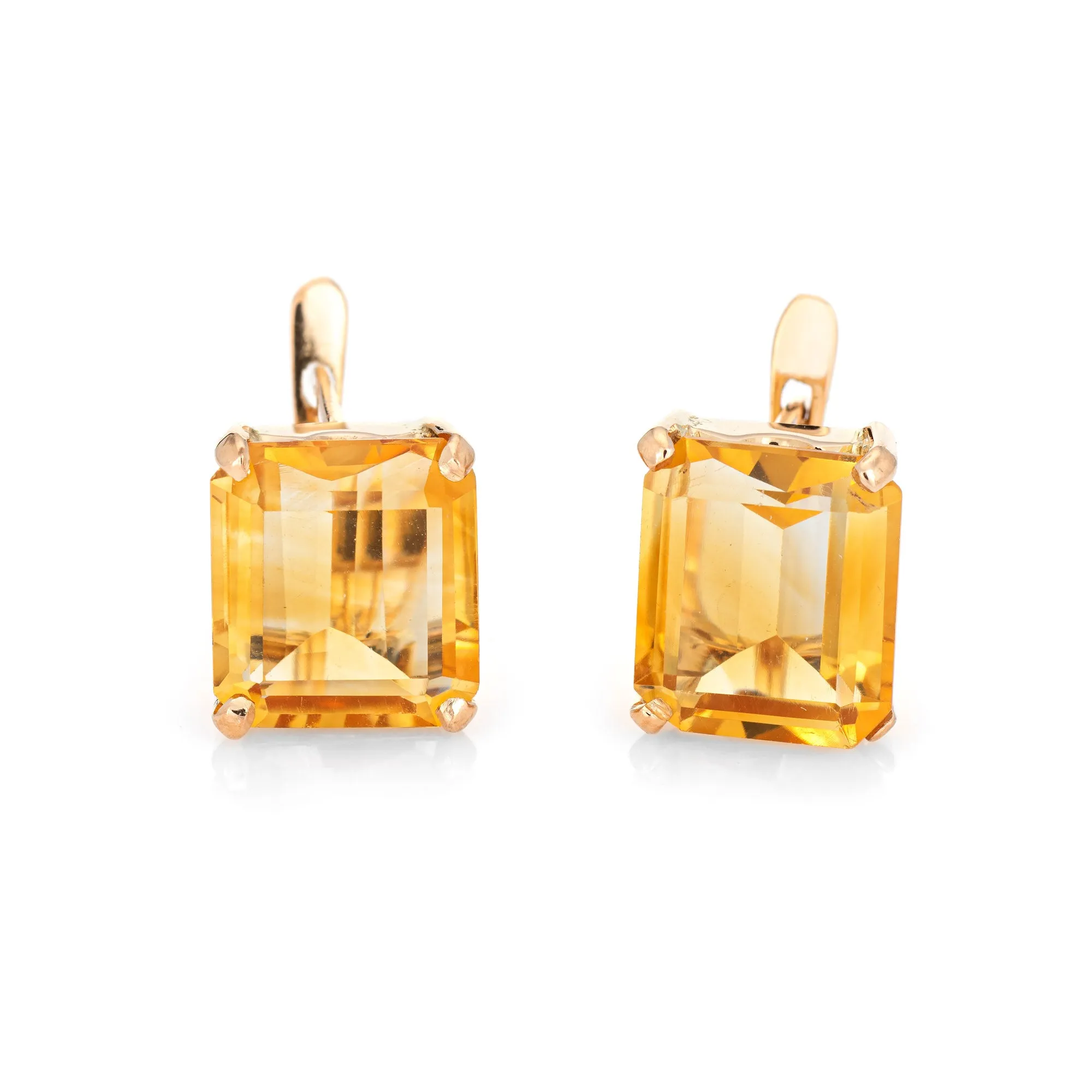 6ct Citrine Square Stud Earrings Retro Vintage 14k Rose Gold Estate Fine Jewelry