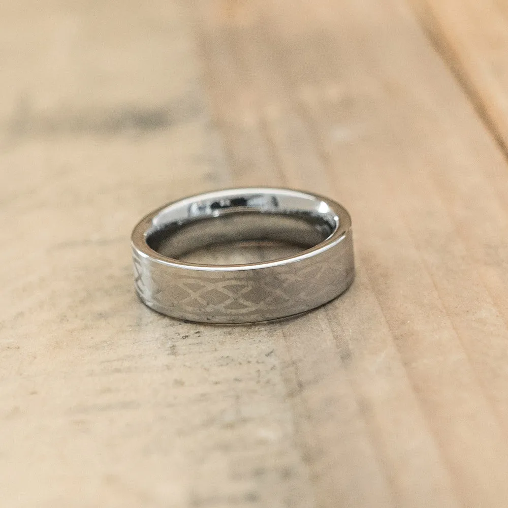 6mm Tungsten Carbide Band Laser Engraved with an Infinity Design