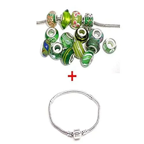 7.5 inch Bracelet   Ten Pack of Assorted Green Glass Lampwork, Murano Glass Beads