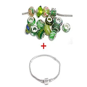 7.5 inch Bracelet   Ten Pack of Assorted Green Glass Lampwork, Murano Glass Beads