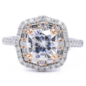 *7.5mm Cushion Center 14k Gold Antique Halo Basket Ring
