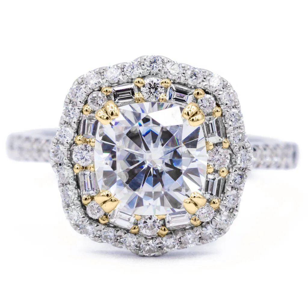 *7.5mm Cushion Center 14k Gold Antique Halo Basket Ring