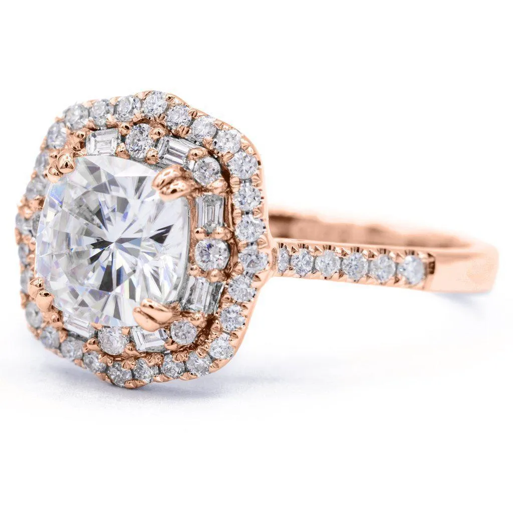 *7.5mm Cushion Center 14k Gold Antique Halo Basket Ring