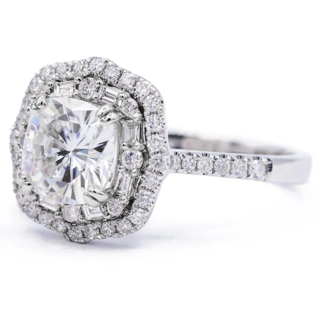 *7.5mm Cushion Center 14k Gold Antique Halo Basket Ring