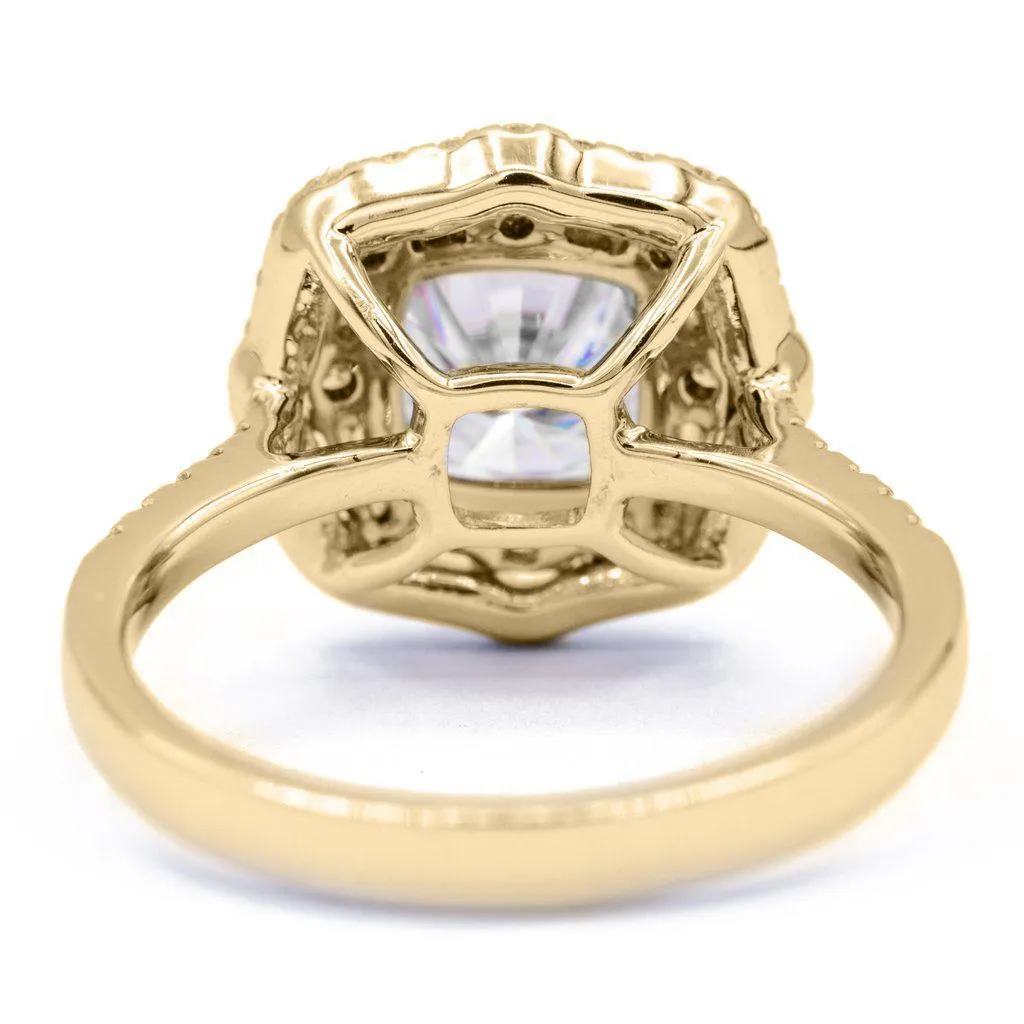 *7.5mm Cushion Center 14k Gold Antique Halo Basket Ring