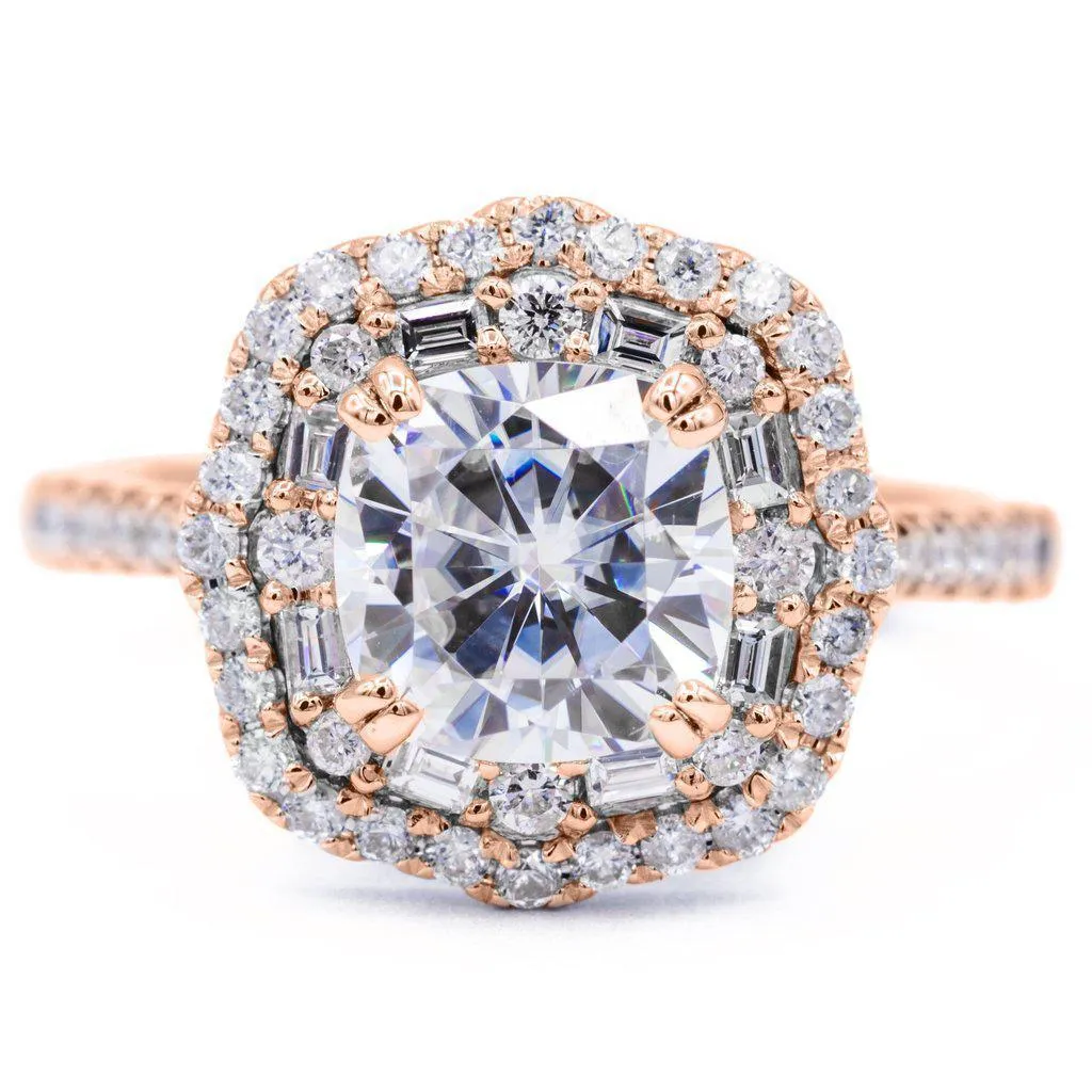 *7.5mm Cushion Center 14k Gold Antique Halo Basket Ring