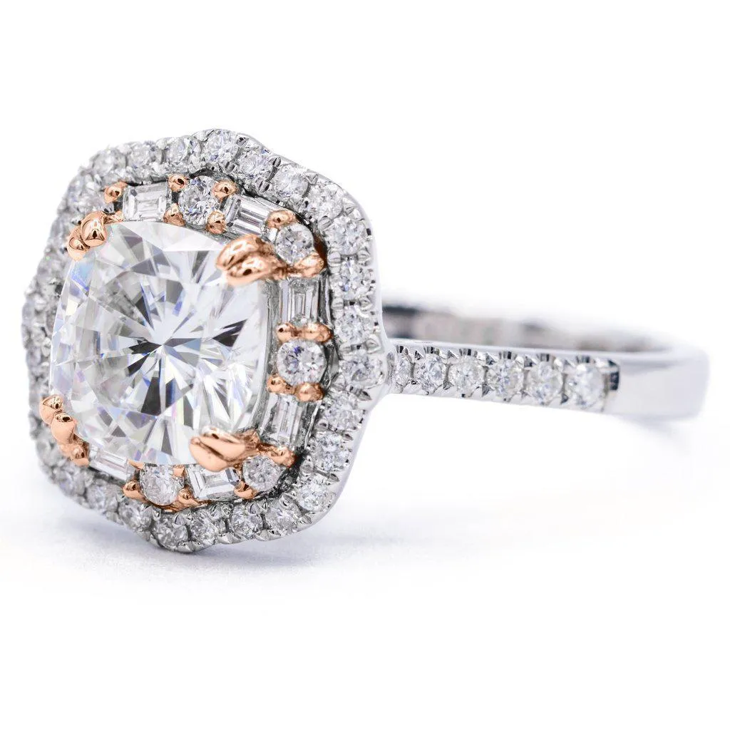 *7.5mm Cushion Center 14k Gold Antique Halo Basket Ring