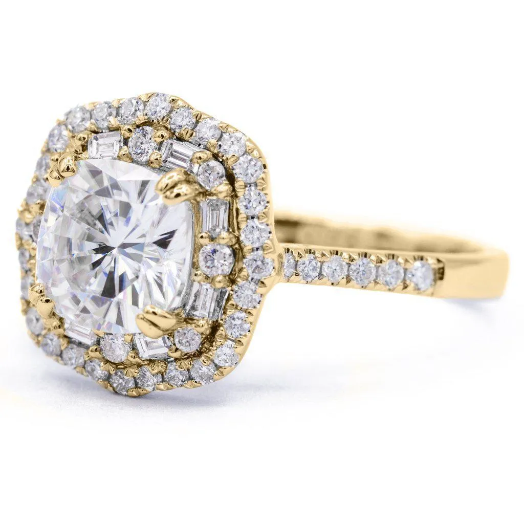 *7.5mm Cushion Center 14k Gold Antique Halo Basket Ring