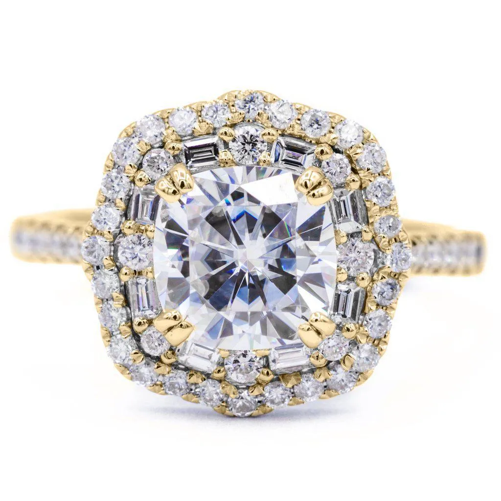 *7.5mm Cushion Center 14k Gold Antique Halo Basket Ring