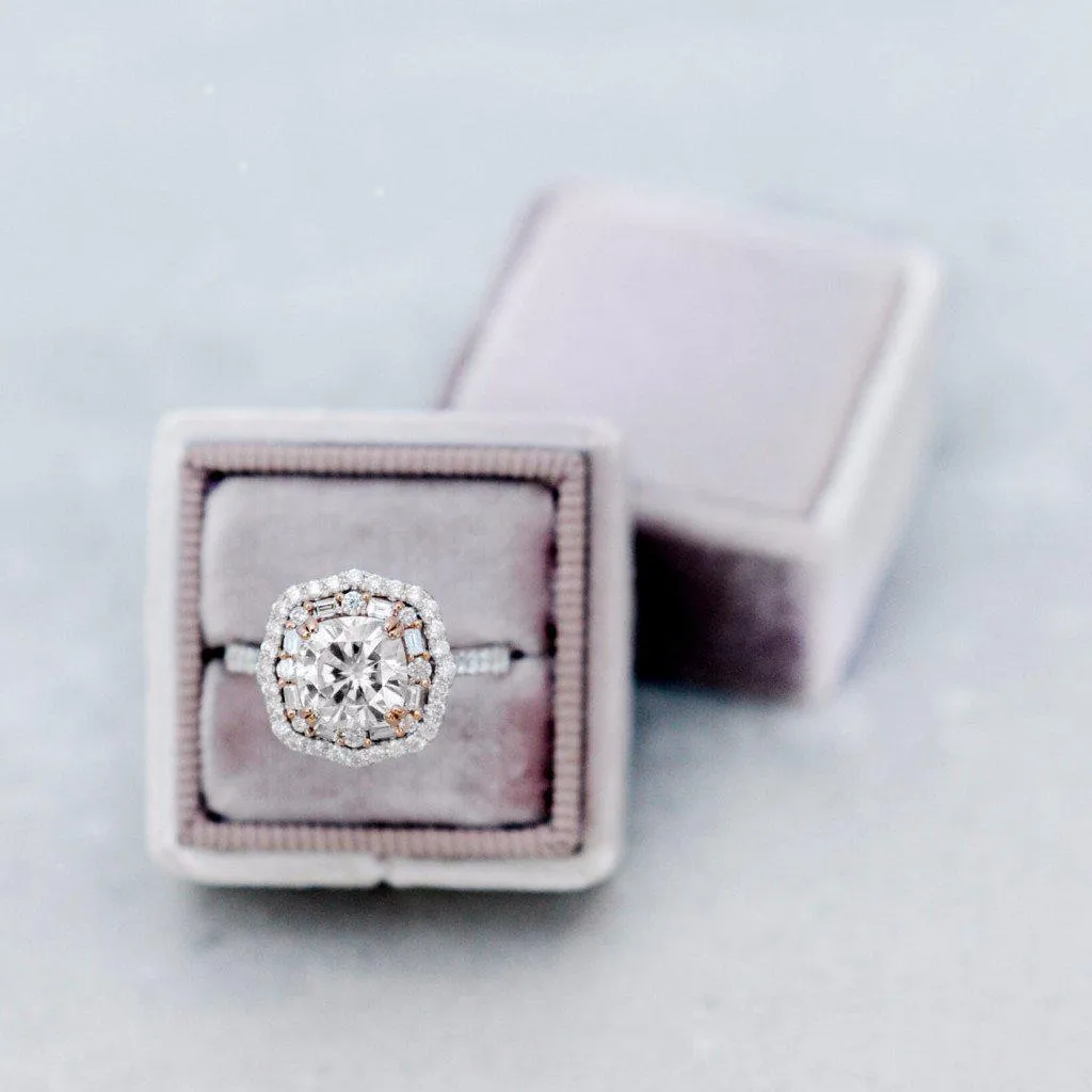 *7.5mm Cushion Center 14k Gold Antique Halo Basket Ring