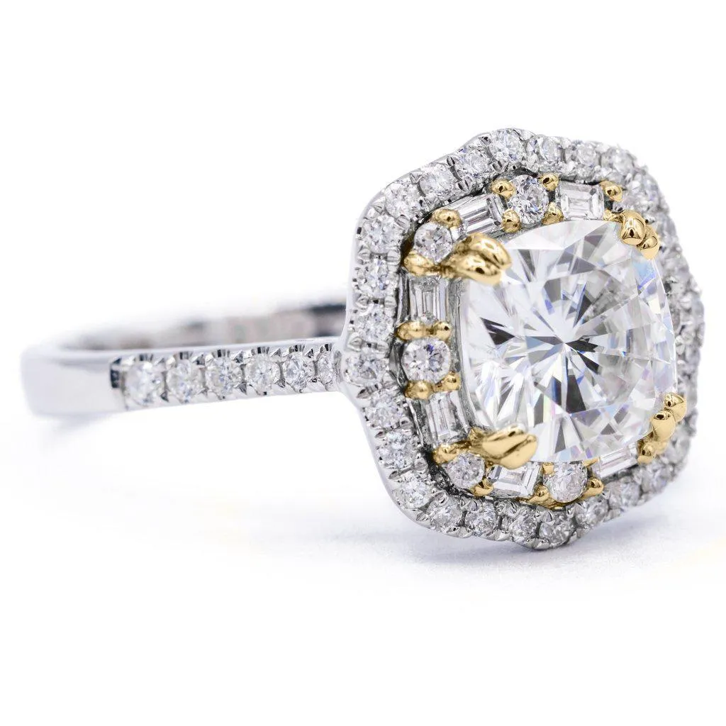 *7.5mm Cushion Center 14k Gold Antique Halo Basket Ring