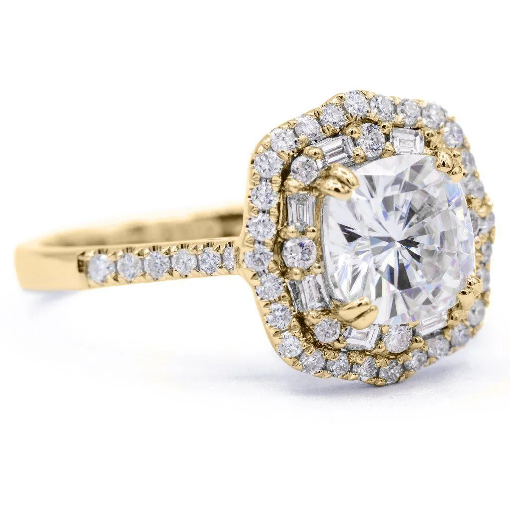 *7.5mm Cushion Center 14k Gold Antique Halo Basket Ring