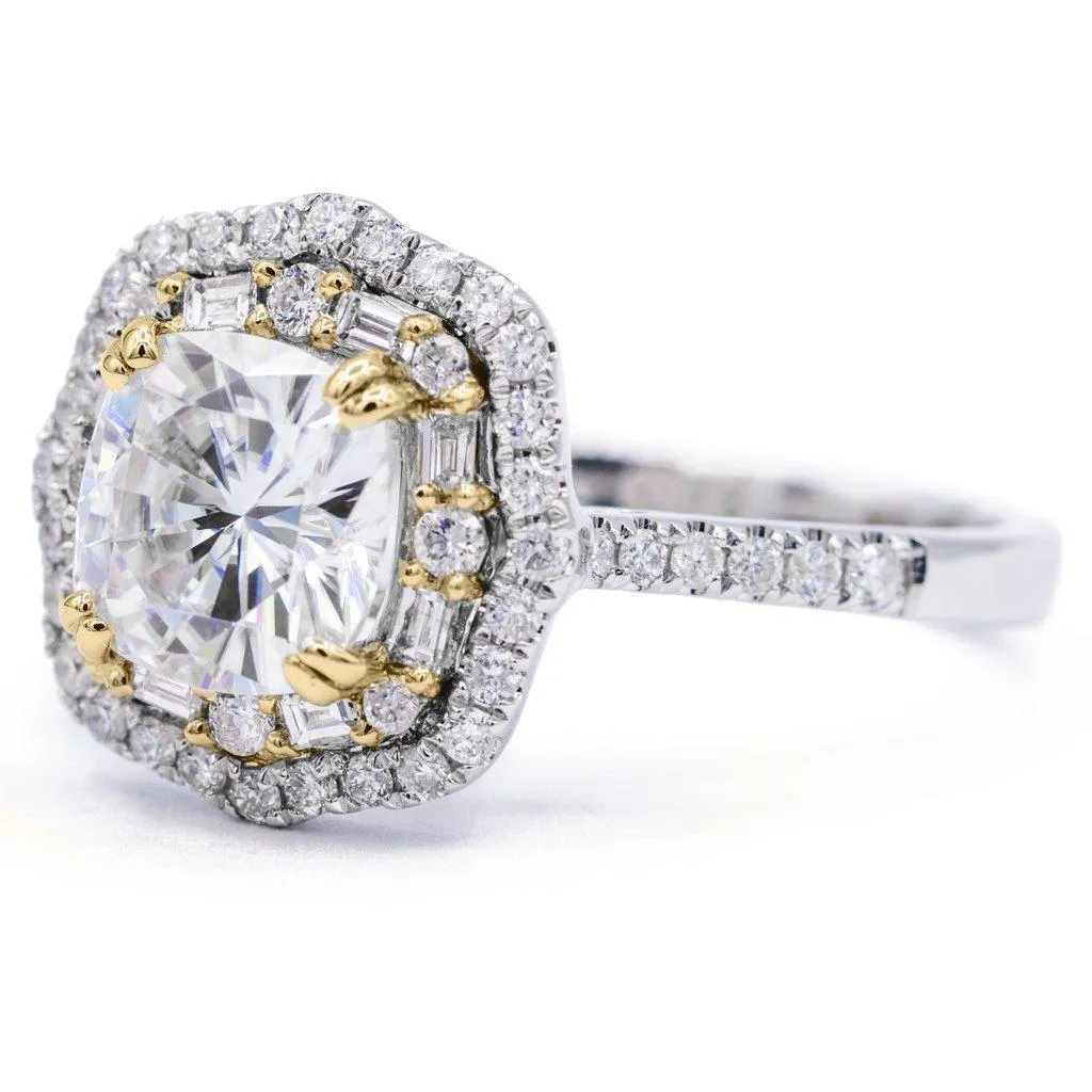 *7.5mm Cushion Center 14k Gold Antique Halo Basket Ring