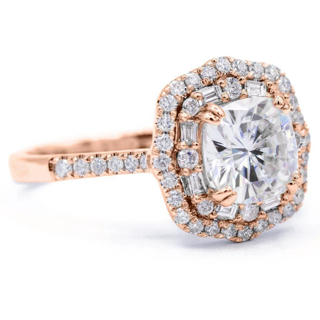 *7.5mm Cushion Center 14k Gold Antique Halo Basket Ring