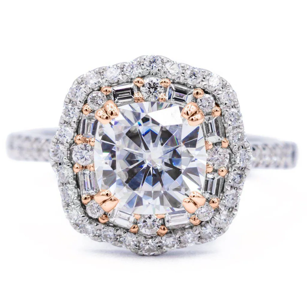 *7.5mm Cushion Center 14k Gold Antique Halo Basket Ring