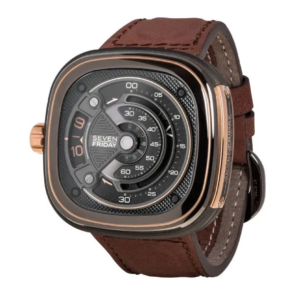 7Friday Brown Leather Strap Black Dial Automatic Watch for Gents - M2B/01-C292