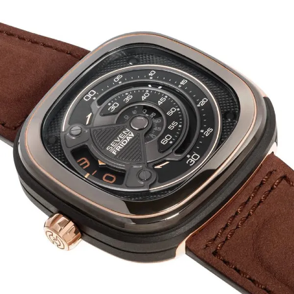 7Friday Brown Leather Strap Black Dial Automatic Watch for Gents - M2B/01-C292