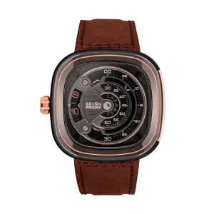 7Friday Brown Leather Strap Black Dial Automatic Watch for Gents - M2B/01-C368