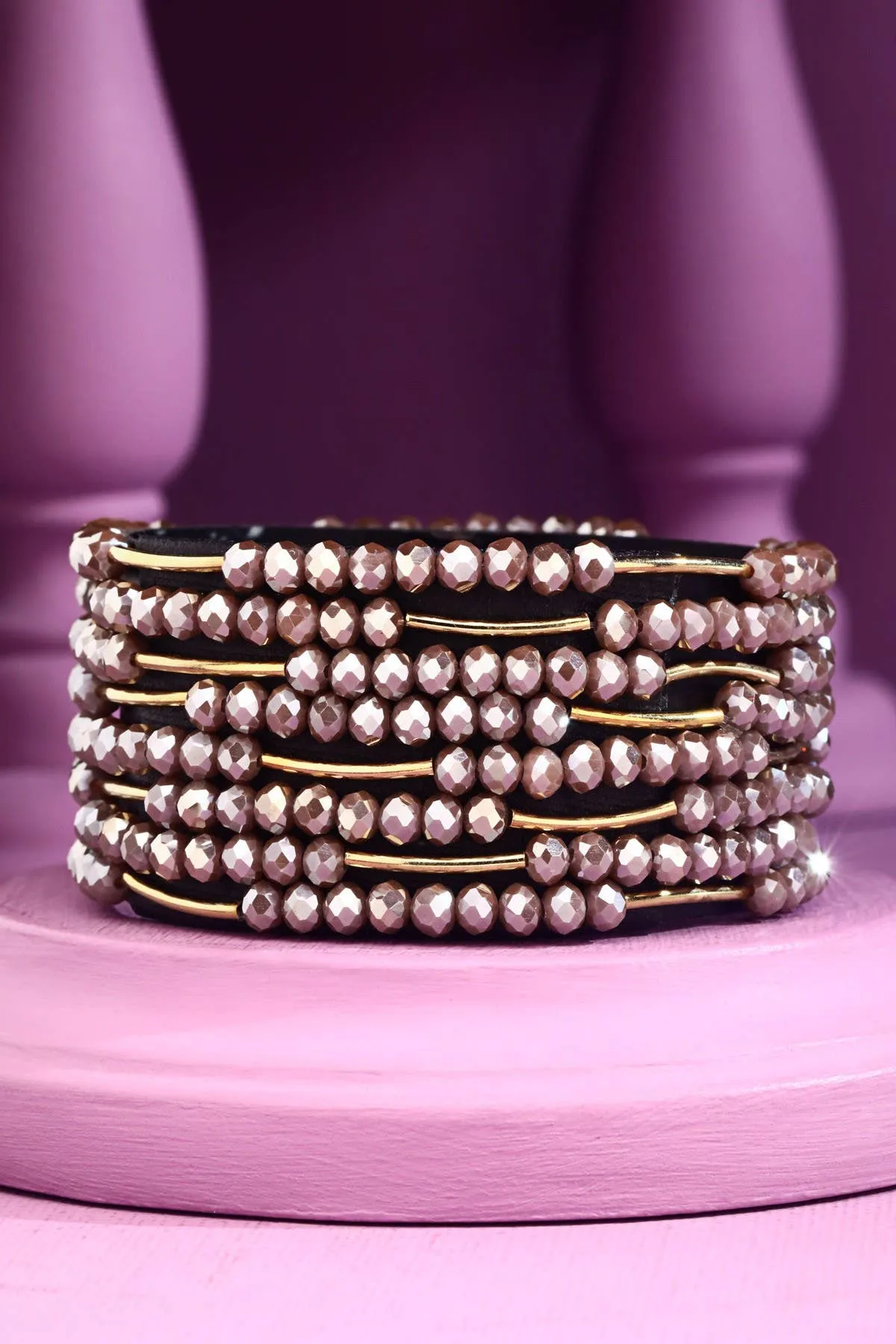 8 Layer Stackable Glass bead & Metal bracelet : LIGHT BLUE