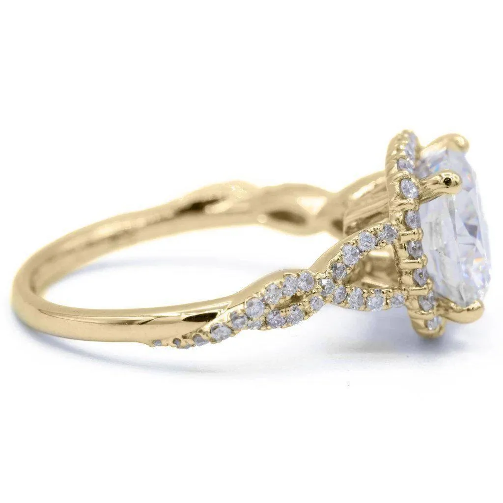 8mm Cushion Center 14k Yellow Gold Infinity Band Halo MicroPave Diamond Ring