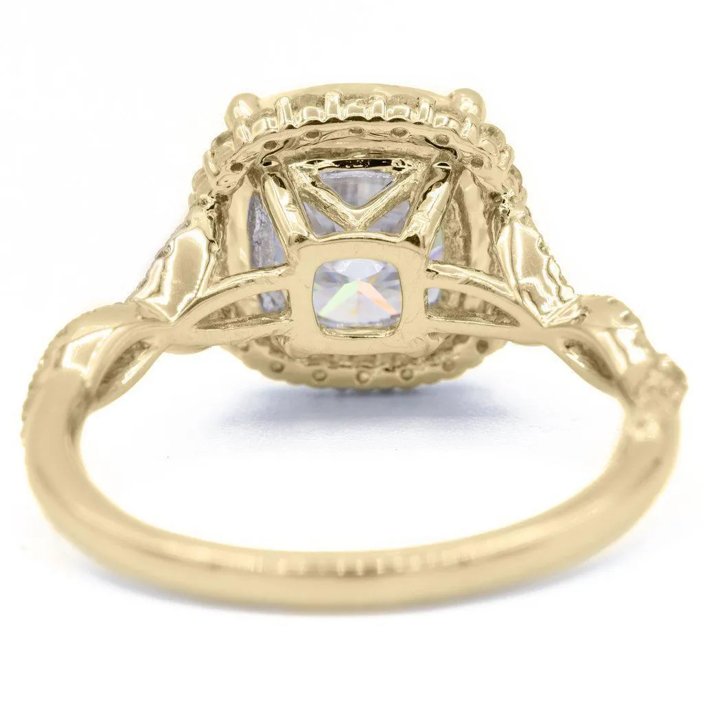 8mm Cushion Center 14k Yellow Gold Infinity Band Halo MicroPave Diamond Ring