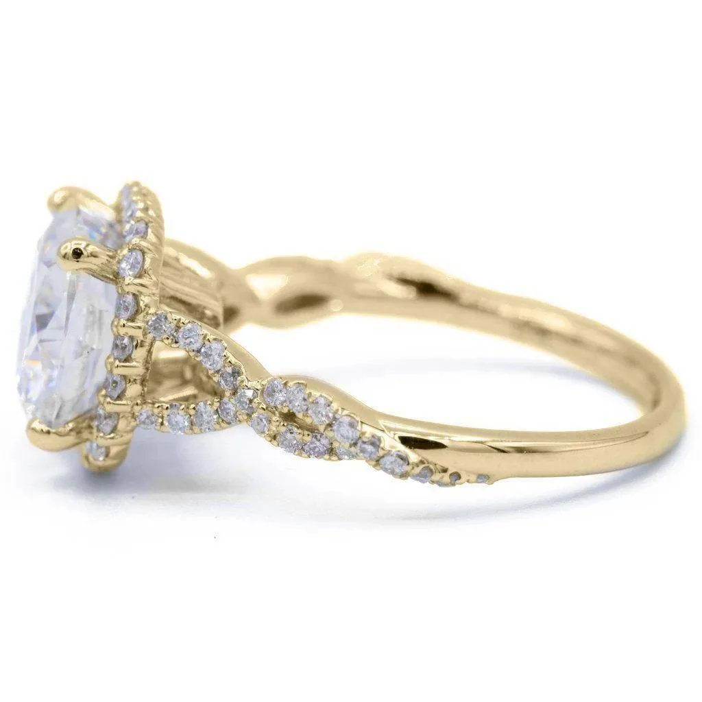 8mm Cushion Center 14k Yellow Gold Infinity Band Halo MicroPave Diamond Ring