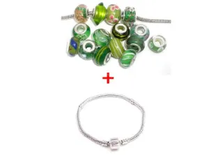 9.0 Inch Bracelet   Ten Pack of Assorted Green Glass Lampwork, Murano Glass Beads