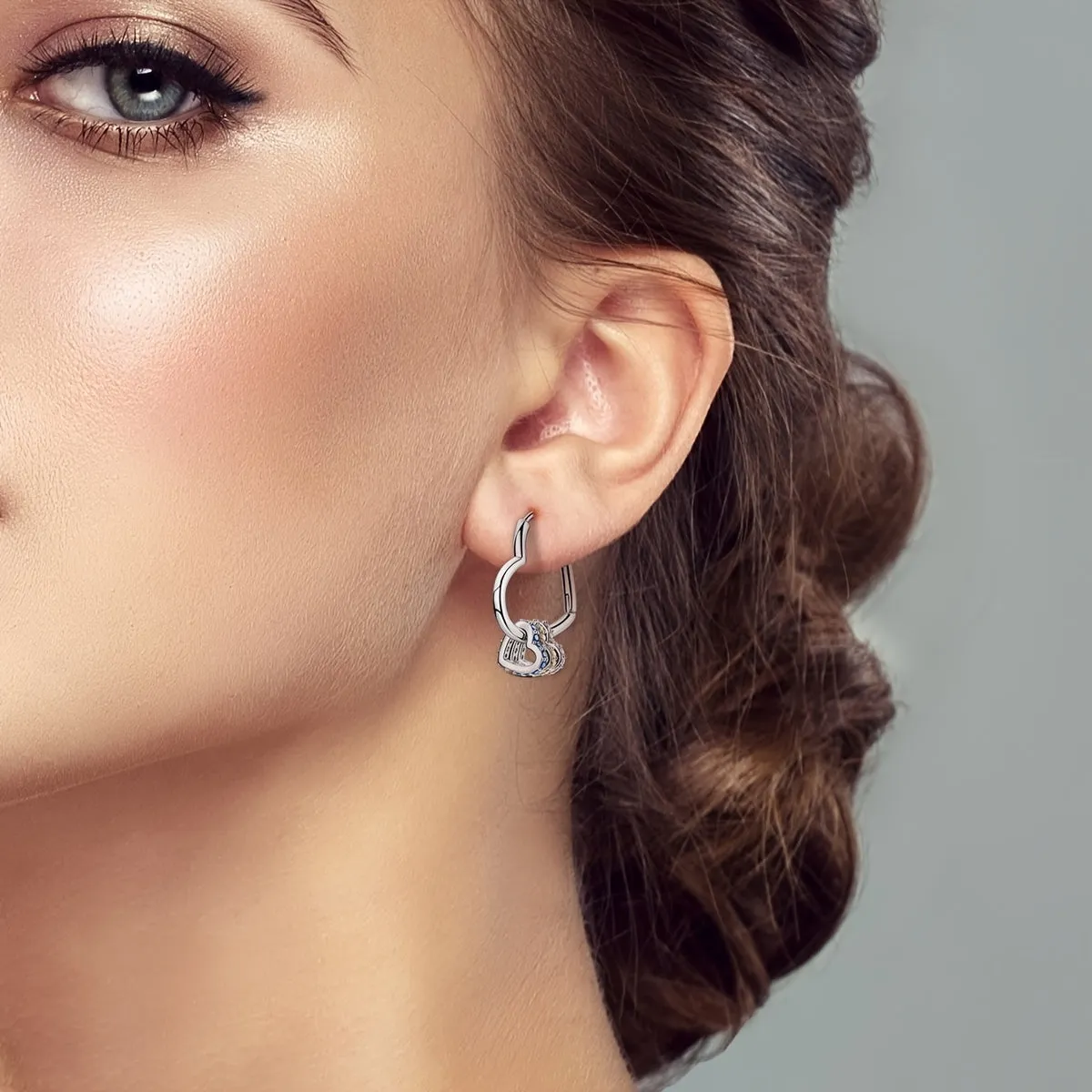 925 Silver Heart Shape Triple Rings Zirconia Drop Earrings