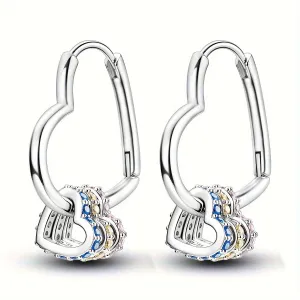 925 Silver Heart Shape Triple Rings Zirconia Drop Earrings