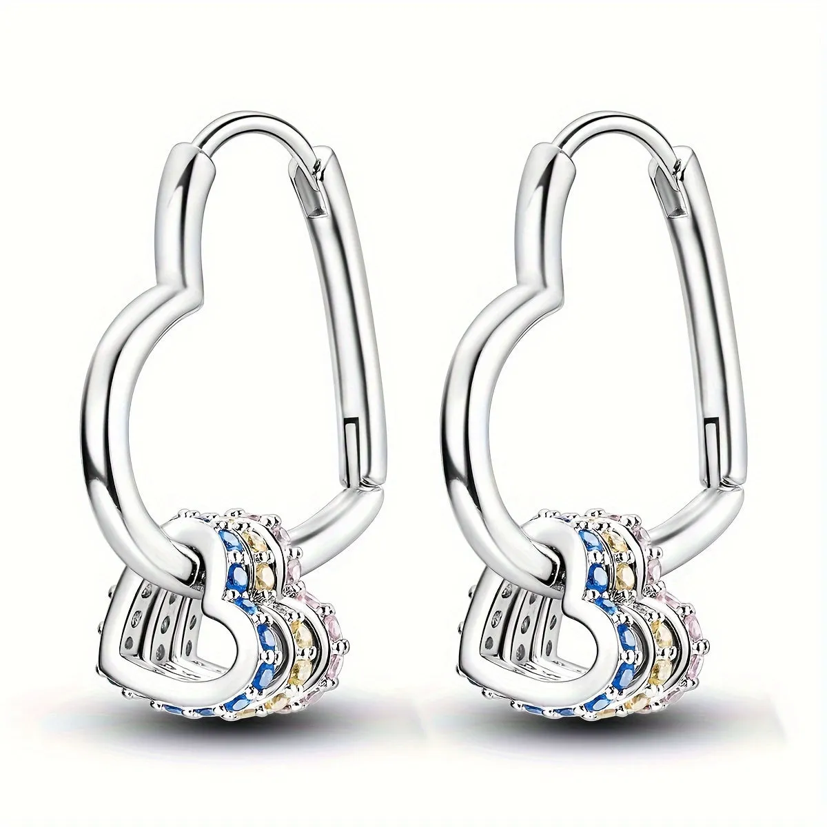 925 Silver Heart Shape Triple Rings Zirconia Drop Earrings