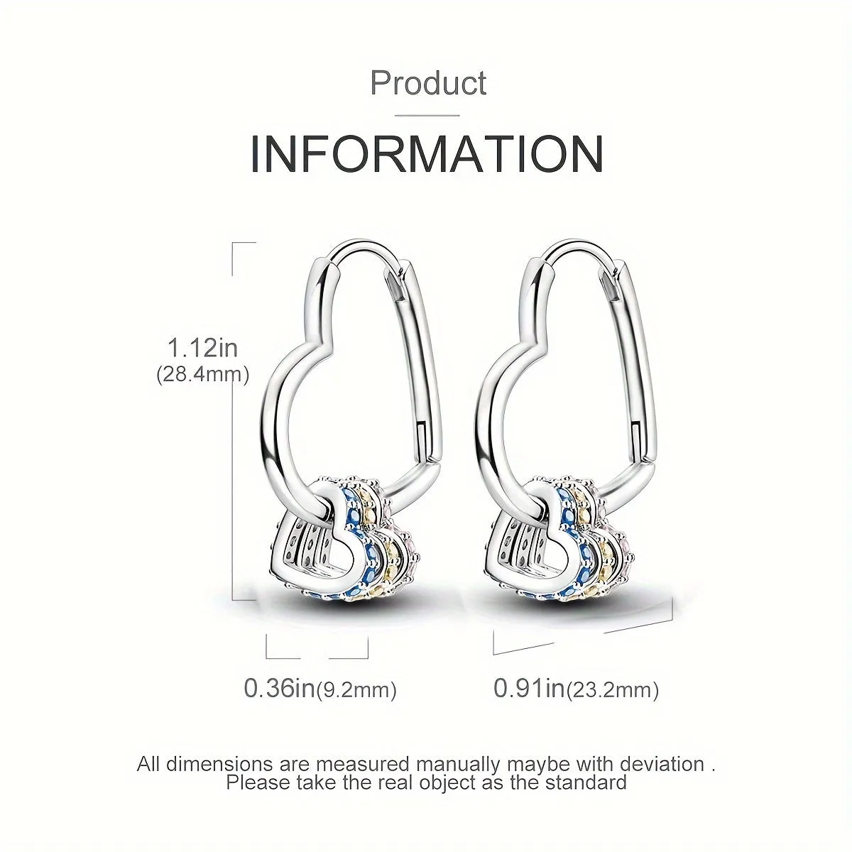 925 Silver Heart Shape Triple Rings Zirconia Drop Earrings