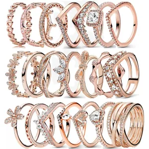 925 Sterling Silver Rings For Women Original Infinity Love Heart Crown Engagement Wedding Ring Rose Gold Crystals Luxury Jewelry