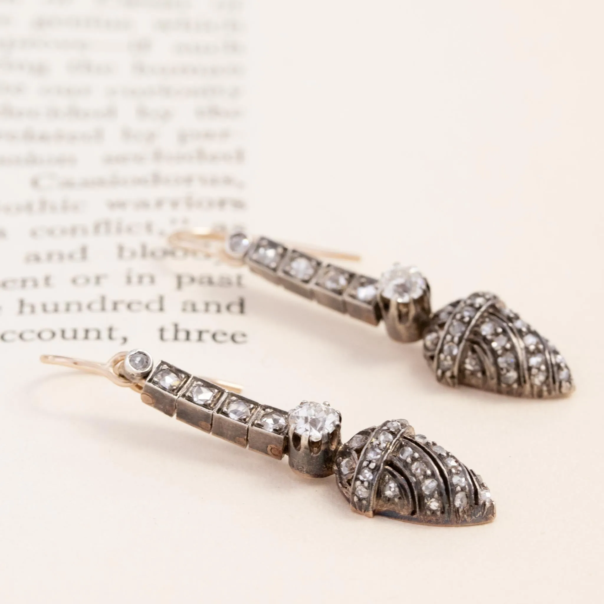 .94ctw Victorian Old European & Rose Cut Diamond Drop Earrings