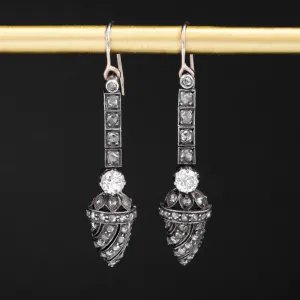 .94ctw Victorian Old European & Rose Cut Diamond Drop Earrings
