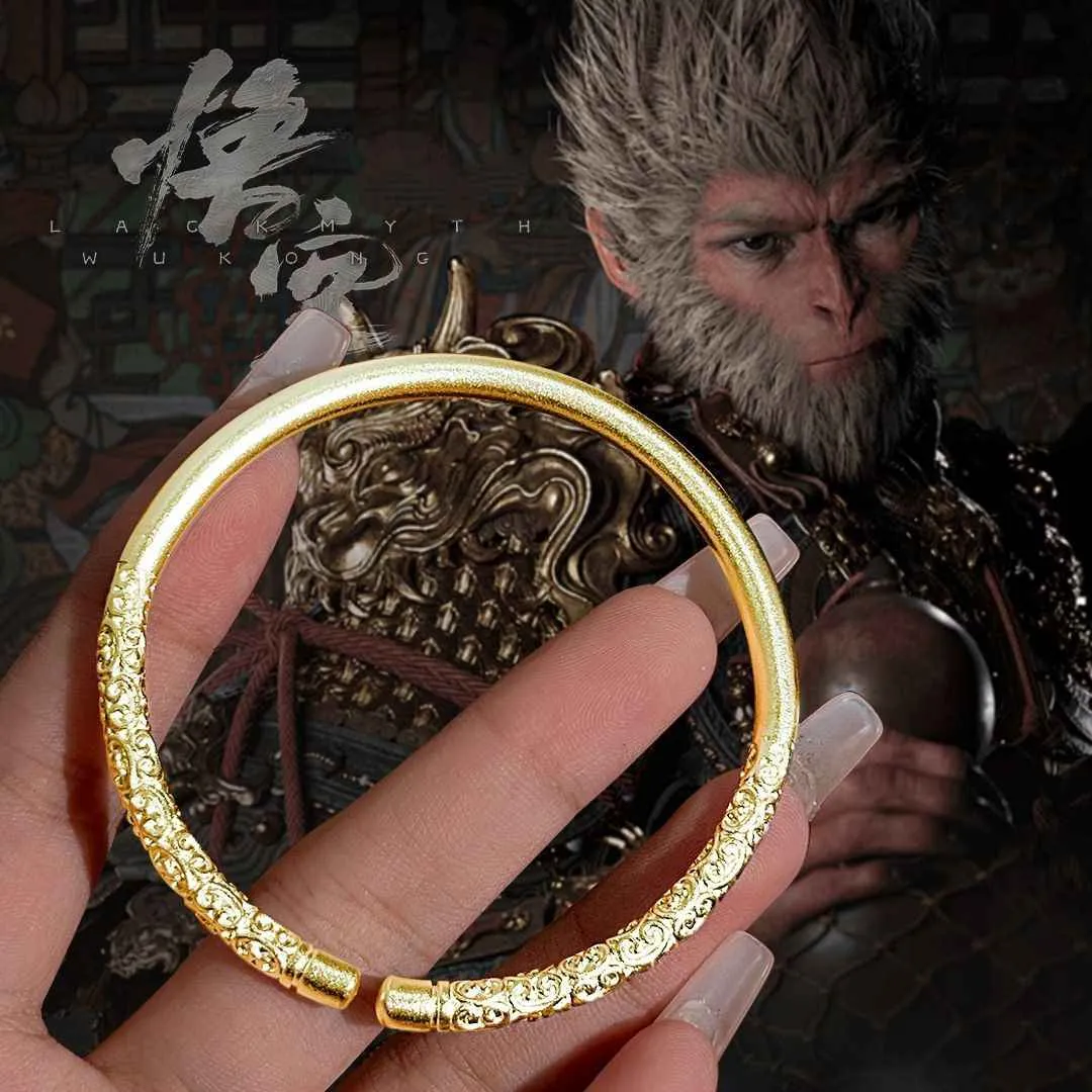 999 Sterling Silver Black Myth Wukong Matching Couple Bracelets, Wukong Crown & Monkey King Bar Bracelets, Eternal Love Bracelet