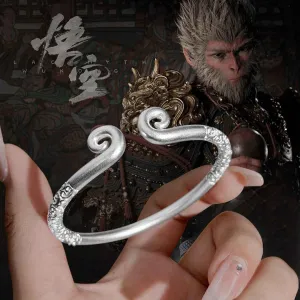 999 Sterling Silver Black Myth Wukong Matching Couple Bracelets, Wukong Crown & Monkey King Bar Bracelets, Eternal Love Bracelet