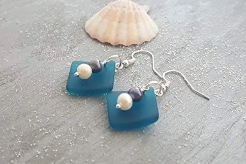 A "Balance of Life" Sea Glass Earrings - Hawaiian Island Lifestyle Mentality, 2 Color Freshwater Pearl Earrings, Sea Glass Jewelry For Women