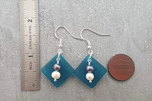 A "Balance of Life" Sea Glass Earrings - Hawaiian Island Lifestyle Mentality, 2 Color Freshwater Pearl Earrings, Sea Glass Jewelry For Women