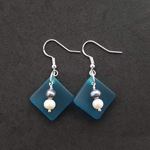 A "Balance of Life" Sea Glass Earrings - Hawaiian Island Lifestyle Mentality, 2 Color Freshwater Pearl Earrings, Sea Glass Jewelry For Women
