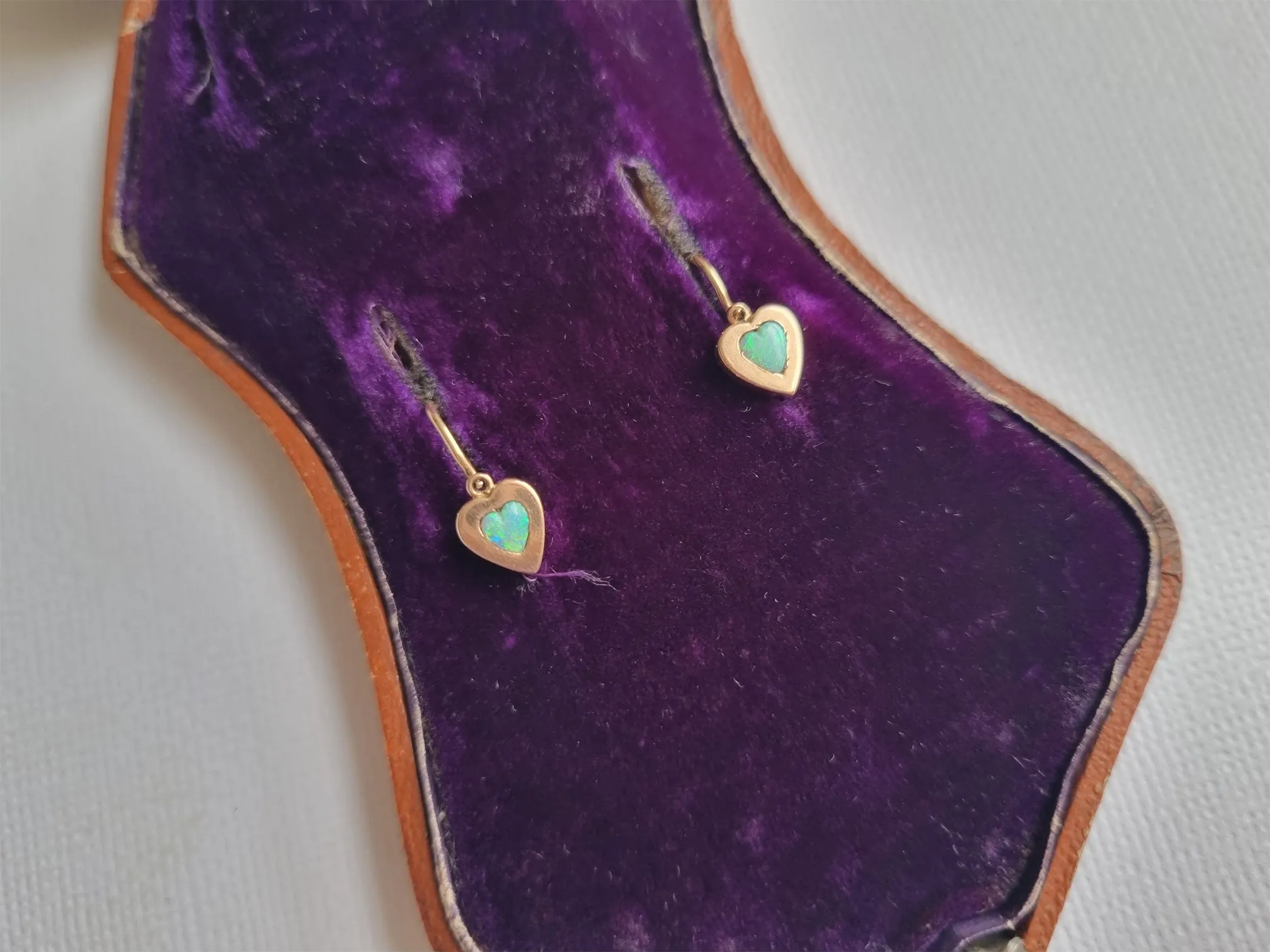 Aemma | Antique Art Nouveau opal heart earrings