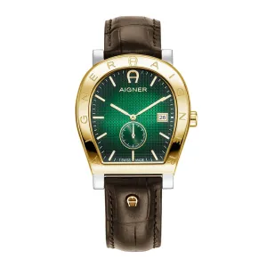 Aigner Daiano Gents Green Dial Brown Leather Strap Watch
