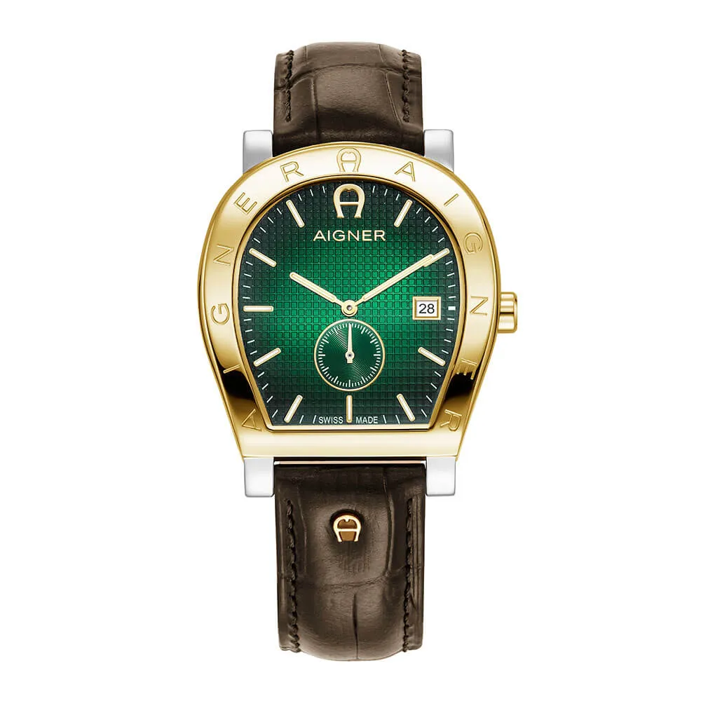 Aigner Daiano Gents Green Dial Brown Leather Strap Watch