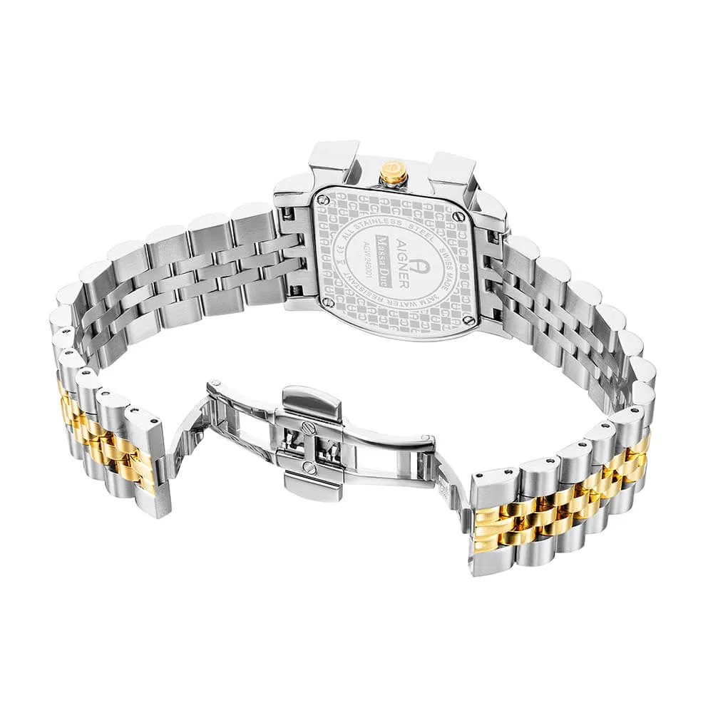 Aigner Massa Due Ladies Gold Dial Stainless Steel Silver Gold Plated  Watch