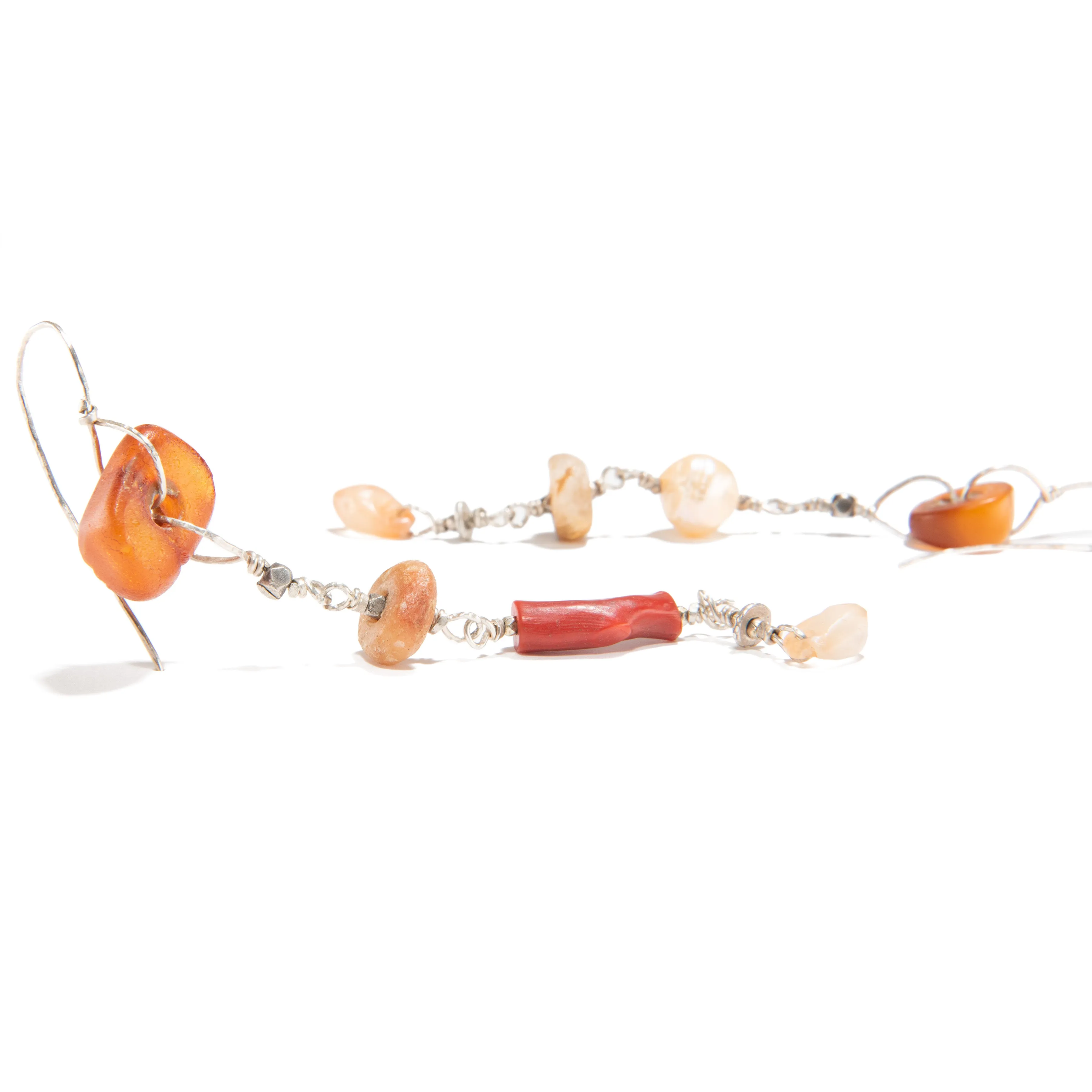 Amber, Agate, and Pearl Earrings
