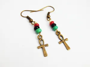 Ankh Earrings Small Jewelry RBG Pan African Afrocentric Ethnic Egyptian Beaded