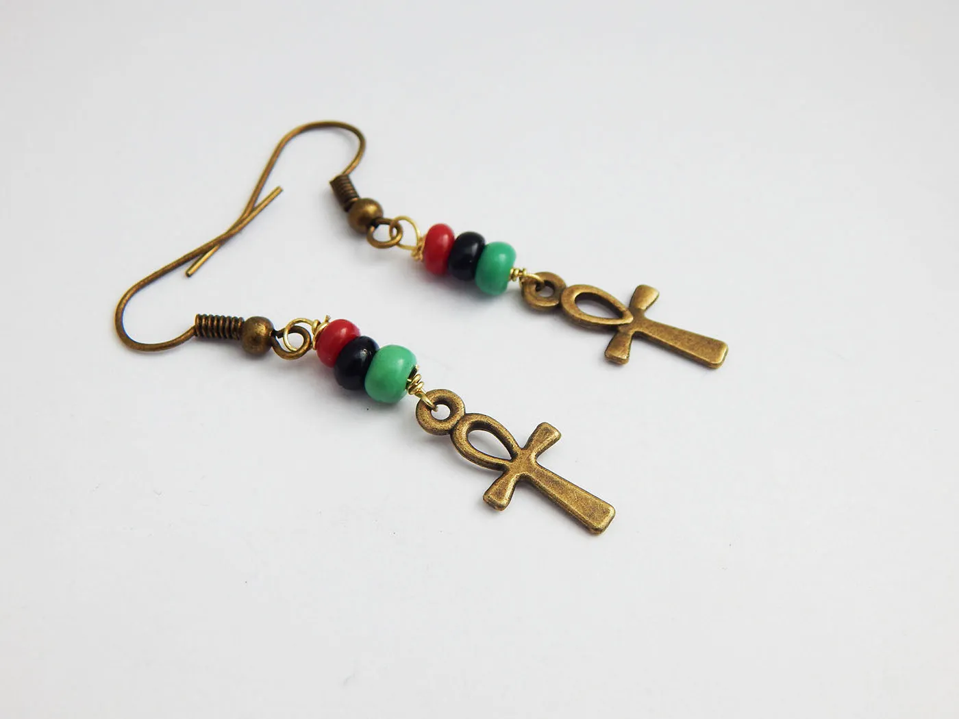 Ankh Earrings Small Jewelry RBG Pan African Afrocentric Ethnic Egyptian Beaded