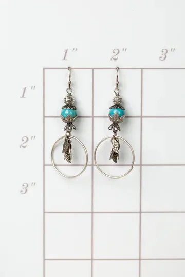 ANNE VAUGHAN LAKESIDE TURQUOISE HOOP LEAF DANGLE EARRINGS