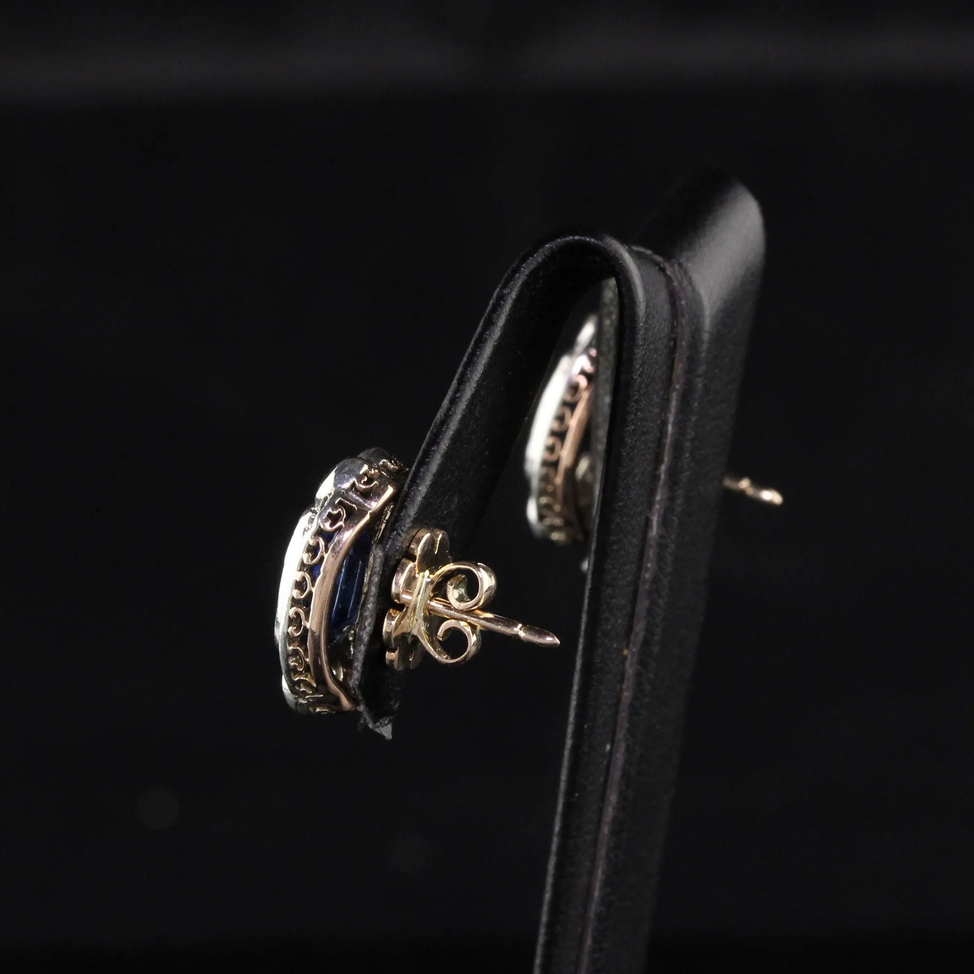 Antique Art Deco 10K Two Tone Yellow Gold Old European Diamond Earrings