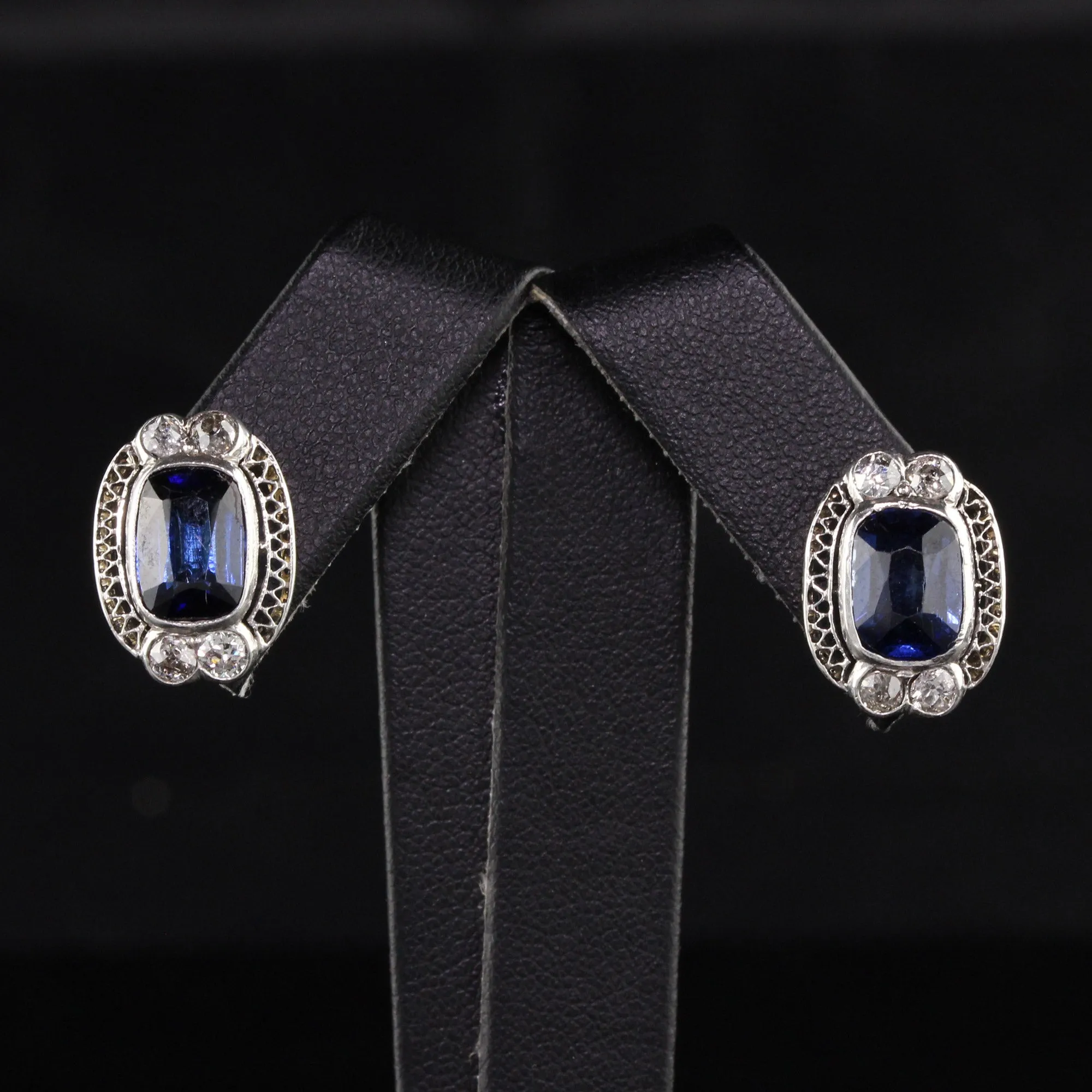 Antique Art Deco 10K Two Tone Yellow Gold Old European Diamond Earrings