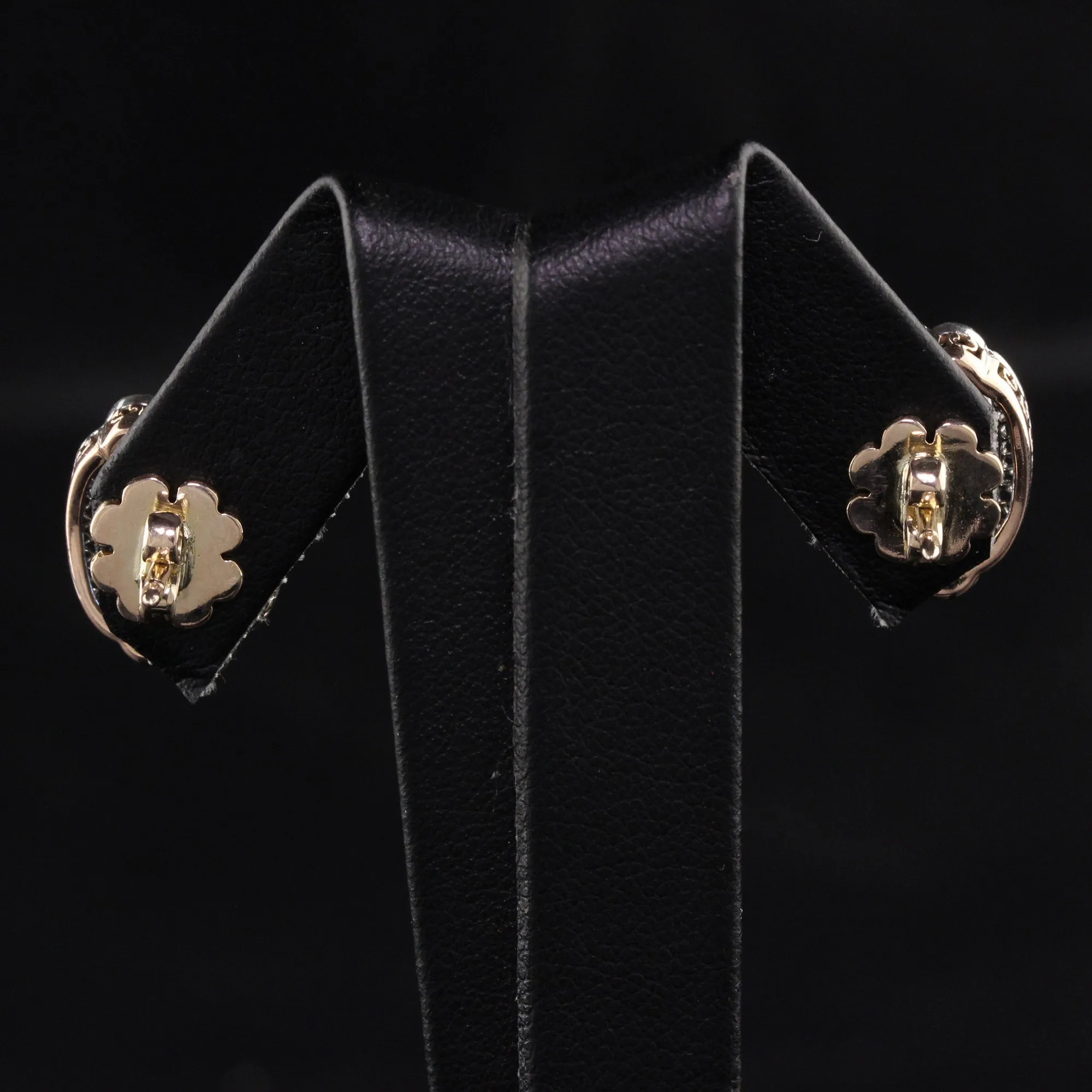 Antique Art Deco 10K Two Tone Yellow Gold Old European Diamond Earrings